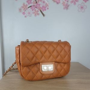 Small Quilted brown purse, Gold chain